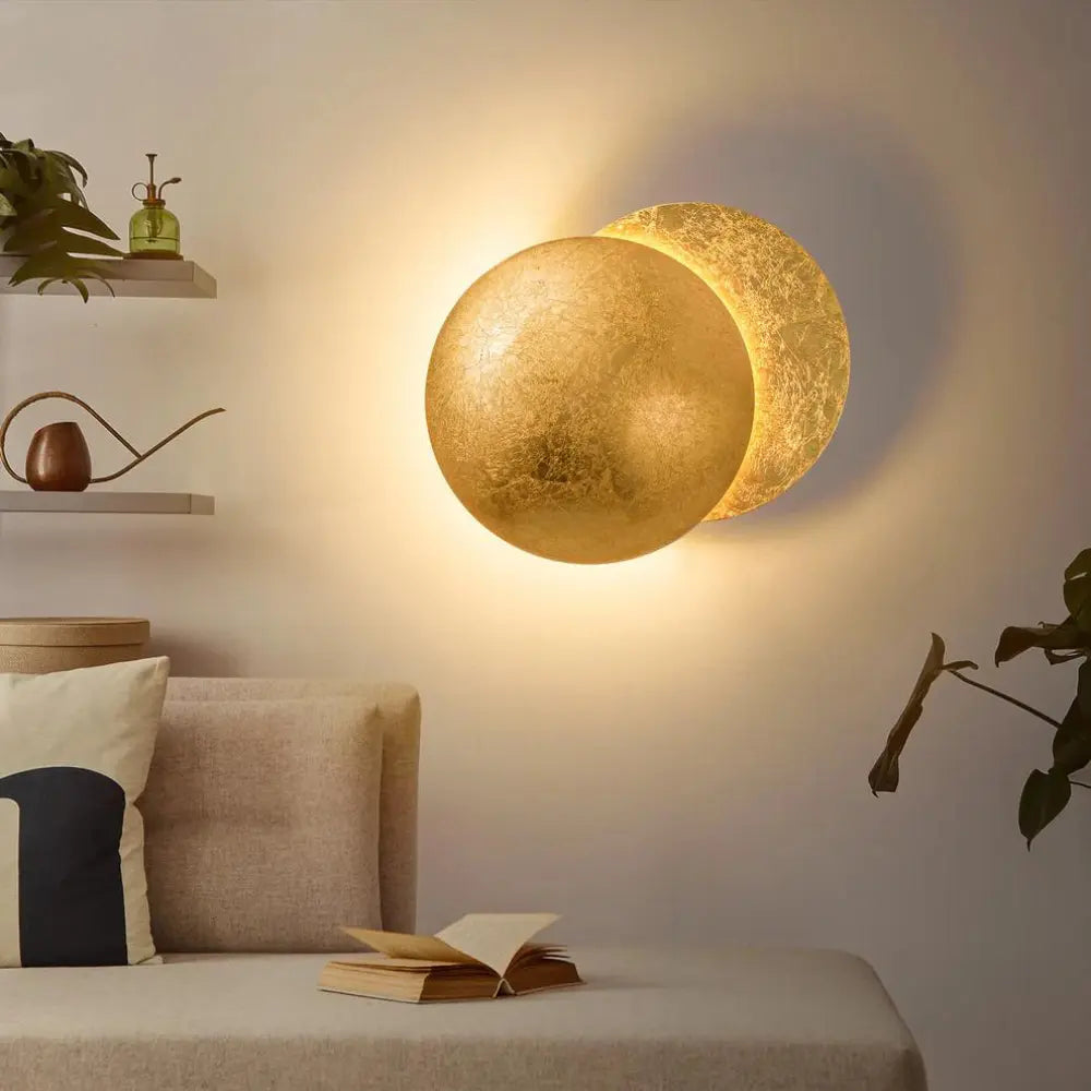Modern Moon Wall Light  Gold Metal Eclipse Design - Detailed view