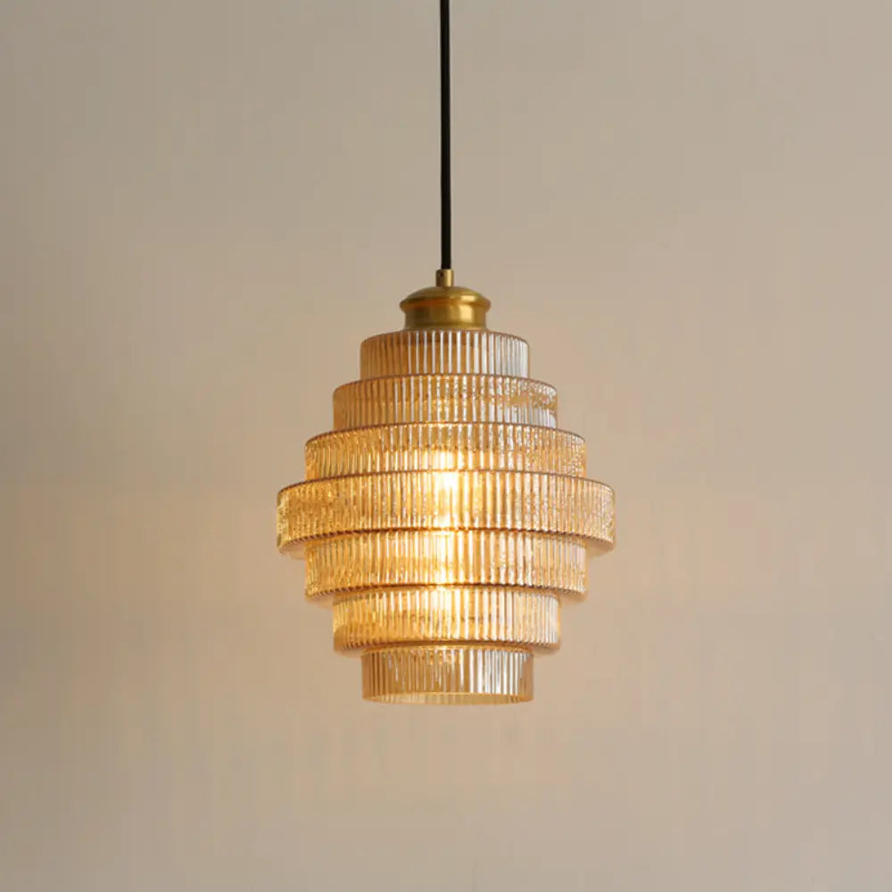 Art Deco Pendant Light  Tiered Glass Crystal Design - Detailed view