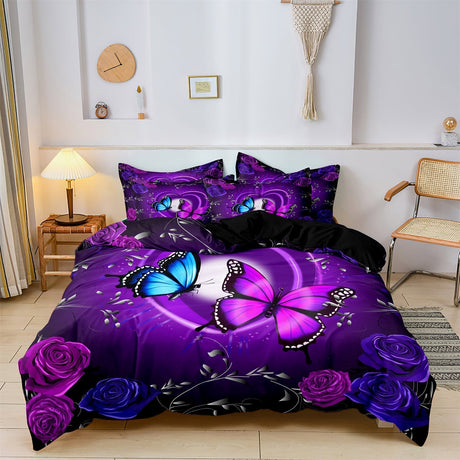 Butterfly Bedding Set  Purple Rose Garden Design - Product showcase