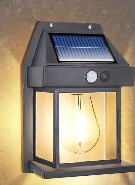Solar Motion Sensor Wall Light  Modern Black Lantern Design - Product showcase