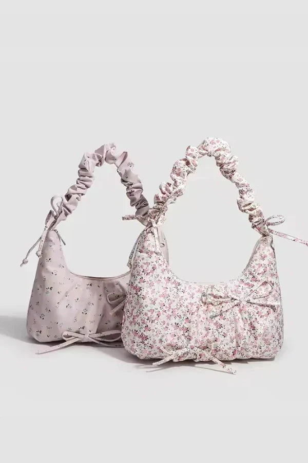 Floral Hobo Bag  Ruched Handle Botanical Print - Detailed view