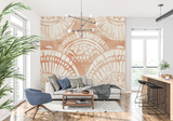 Art Deco Mural Wallpaper | Terracotta Geometric Fan Pattern