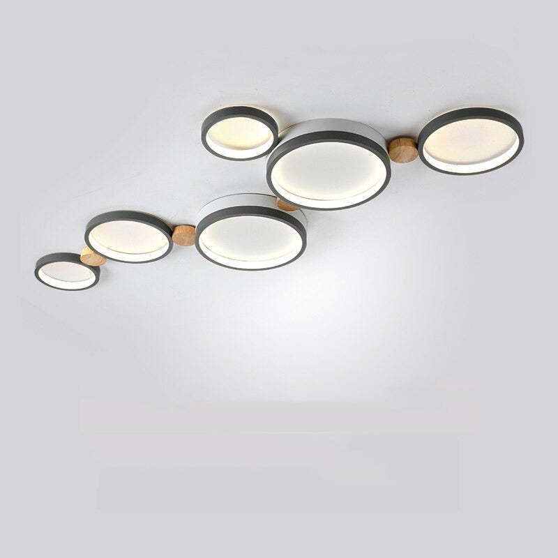 Modern LED Ceiling Light  Gray Metal Triple Ring Design - Detailed view