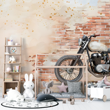 Industrial Mural Wallpaper | Vintage Motorcycle with Brick Wall