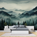 Forest Mural Wallpaper | Misty Mountain Pine Trees