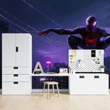 Night Superhero Mural Wallpaper | Spider Theme in Purple Rain