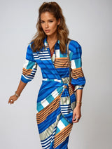 Striped Silk Maxi Dress  Orange Pink Wrap Design - Product detail 4