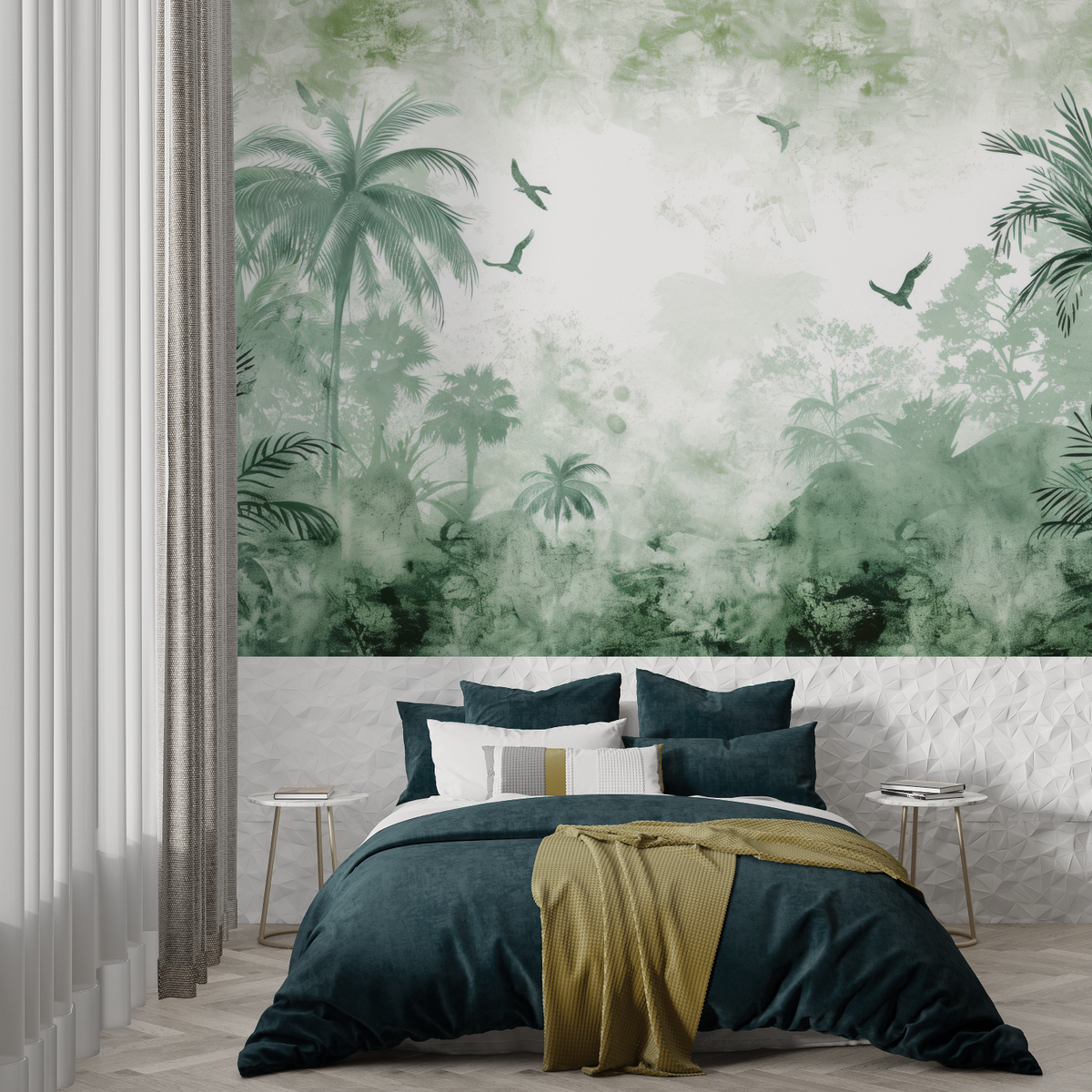 Tropical Mural Wallpaper | Misty Green Palm Paradise