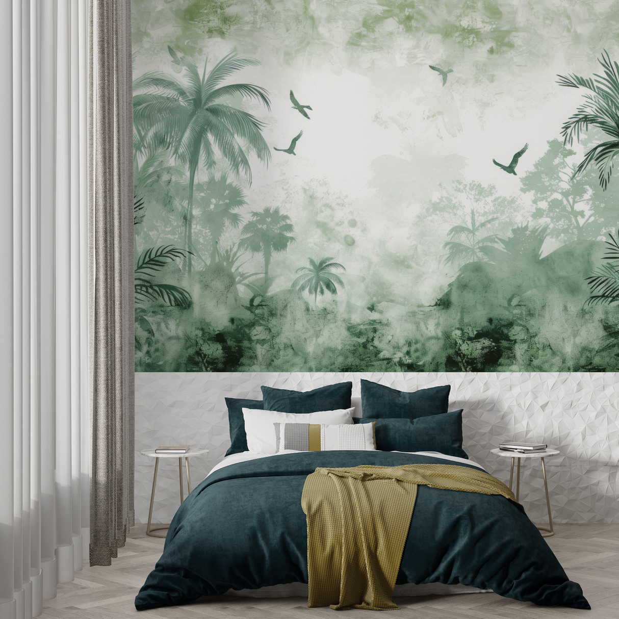 Tropical Mural Wallpaper | Misty Green Palm Paradise