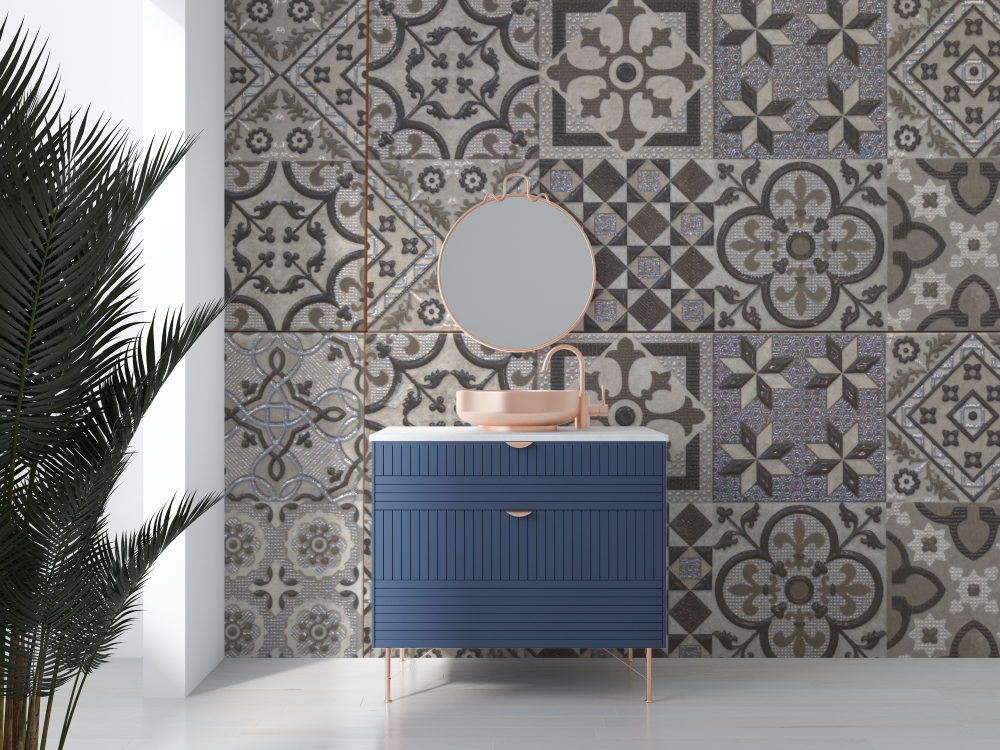 Moroccan Tile Mural Wallpaper | Vintage Grey Geometric Pattern