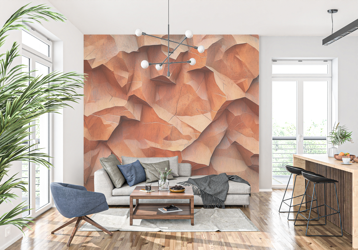 Stone Mural Wallpaper | 3D Terracotta Geometric Design