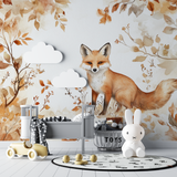 Fox Mural Wallpaper | Autumn Watercolor Design