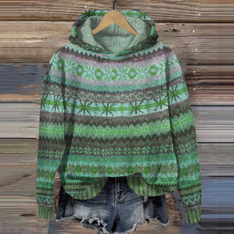 Nordic Winter Hoodie  Traditional Fair Isle Pattern - Detailed view