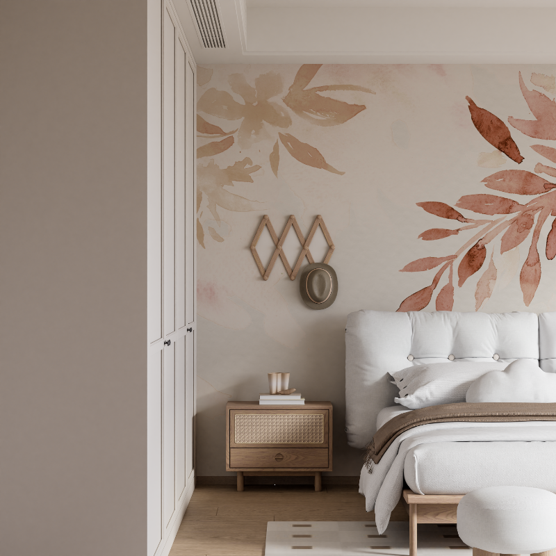 Floral Mural Wallpaper | Terracotta Watercolor Leaves