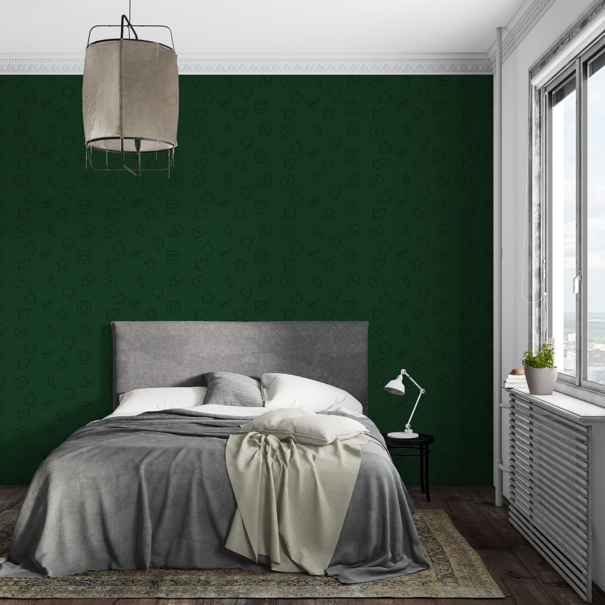 Social Media Mural Wallpaper | Green Pattern With Modern Icons