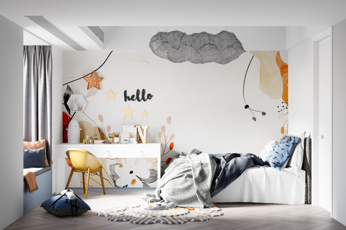 Abstract Mural Wallpaper | Modern Terracotta Design with Organic Lines
