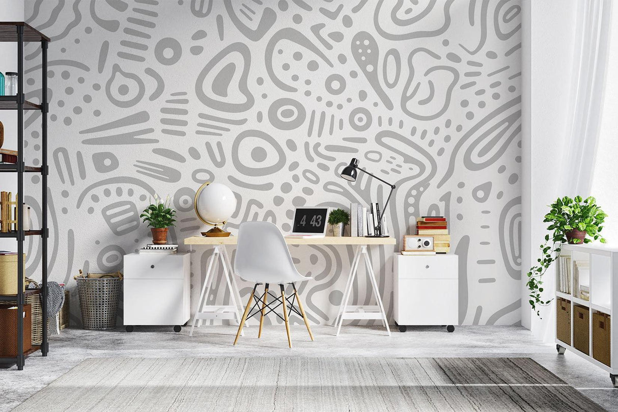 Abstract Mural Wallpaper | Modern Grey Line Art Pattern