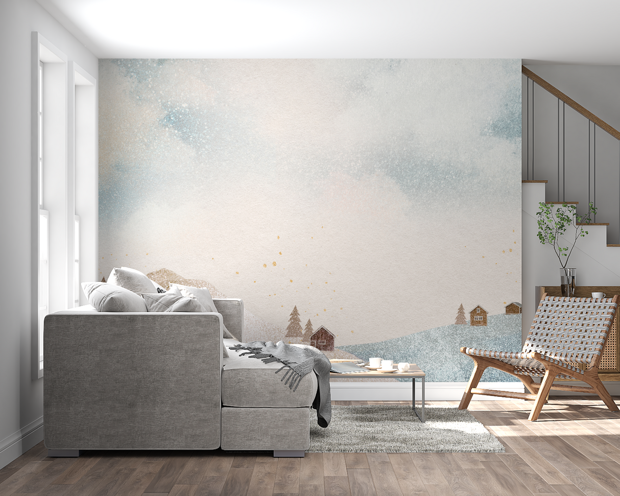 Watercolor Mural Wallpaper | Scandinavian Winter Landscape