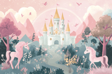 Princess Mural Wallpaper | Enchanted Castle with Pink Unicorns