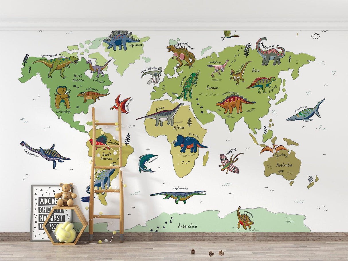 Dinosaurier Tapete | Weltkarte Bildungsdesign