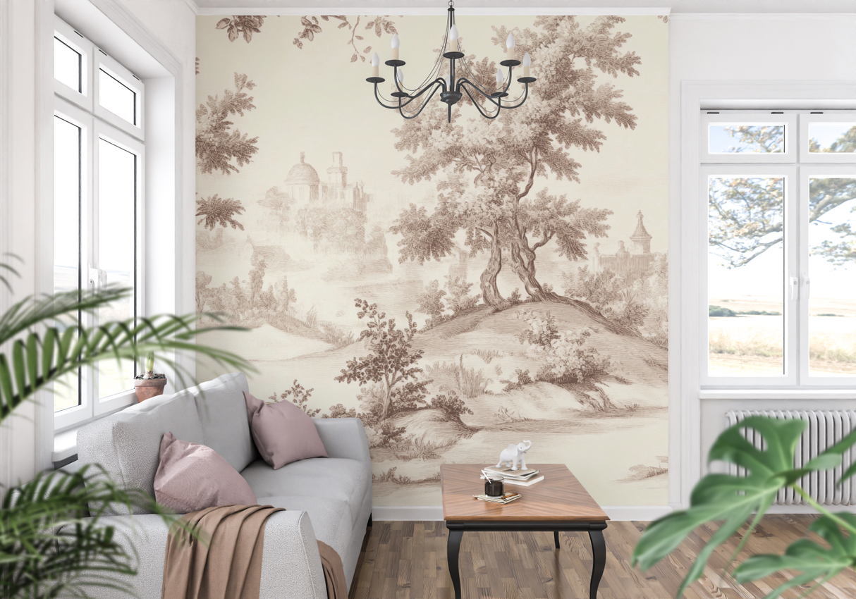 Vintage Mural Wallpaper | Pastoral Toile de Jouy Scene