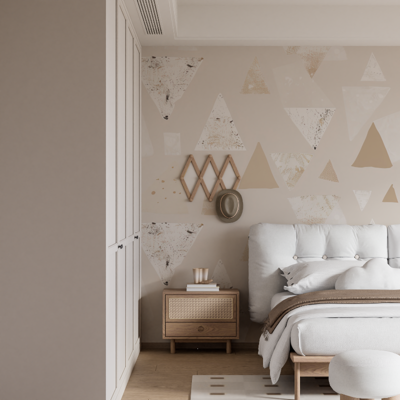 Geometric Mural Wallpaper | Modern Beige Triangle Pattern