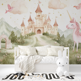 Princess Castle Mural Wallpaper | Magical Unicorn and Fairy Tale Design