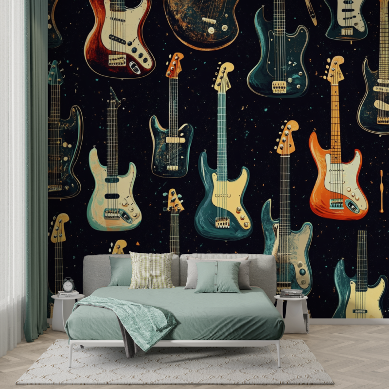 Music Mural Wallpaper | Electric Guitar Collection on Night Sky