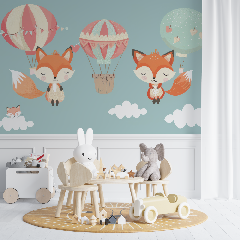 Forest Animals Mural Wallpaper | Fox and Hot Air Balloon Adventure