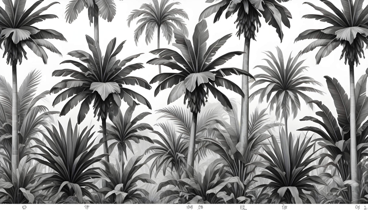 Tropical Mural Wallpaper | Black and White Palm Leaves Design