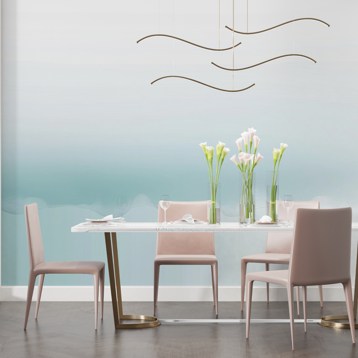Abstract Mural Wallpaper | Soothing Aqua Gradient Wave