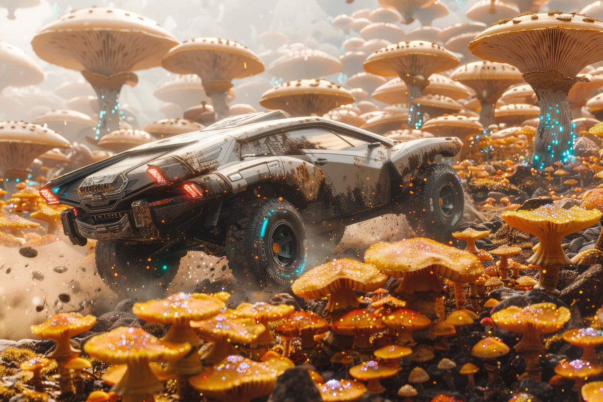 Gaming Mural Wallpaper | Futuristic Rally Car in Fantasy World