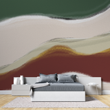 Abstract Mural Wallpaper | Green and Terracotta Wave Design