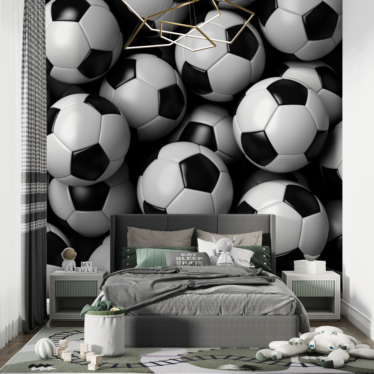 Football Mural Wallpaper | 3D Soccer Ball Pattern