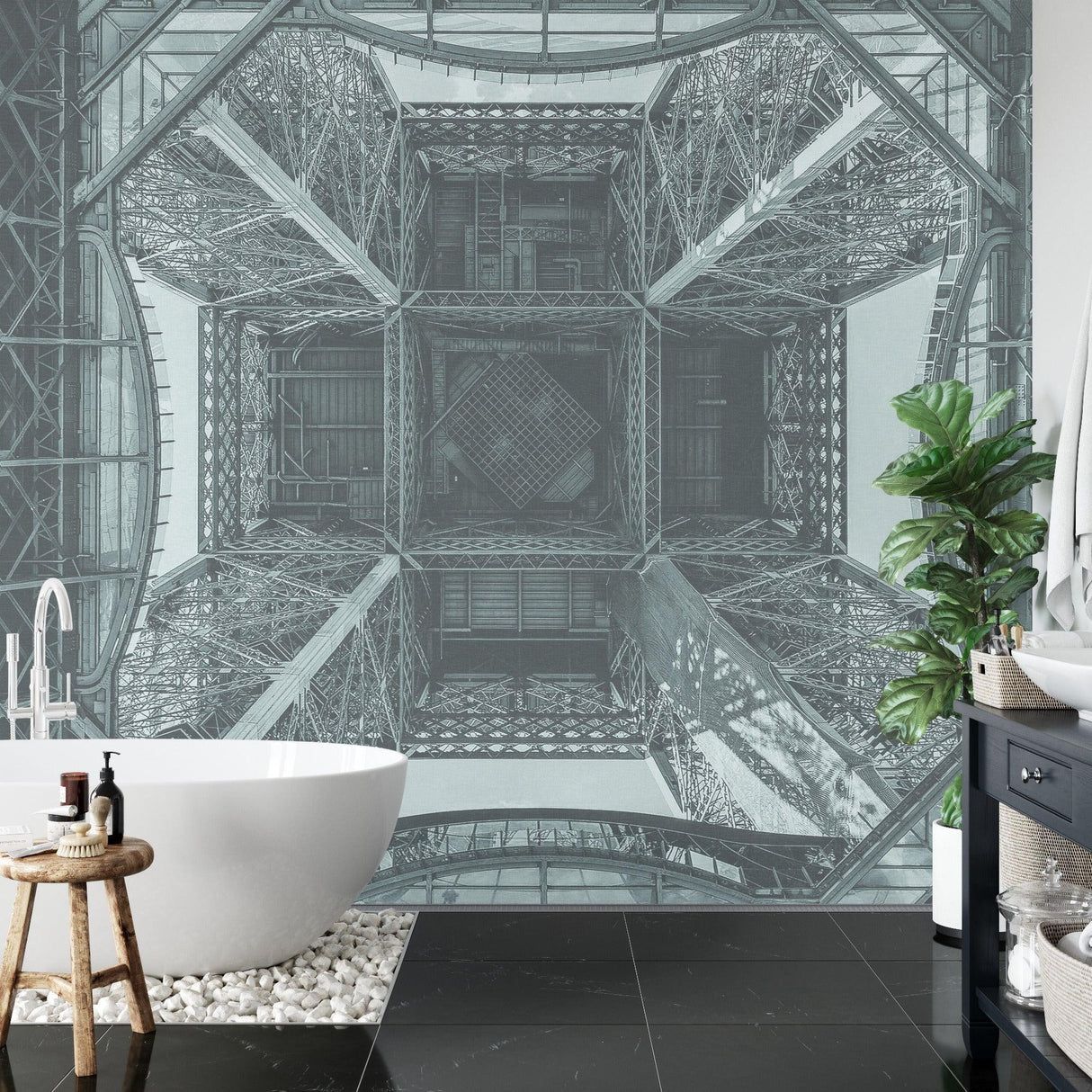 Industrial Mural Wallpaper | Eiffel Tower Geometric View