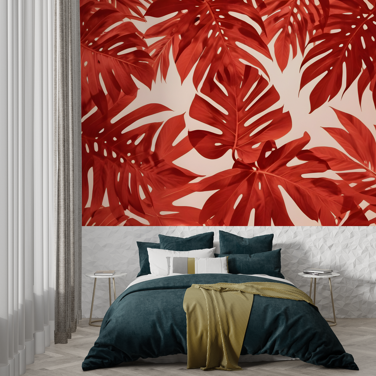 Monstera Mural Wallpaper | Terracotta Tropical Leaves