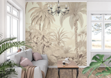 Tropical Mural Wallpaper | Beige Palm Trees and Nature Scene