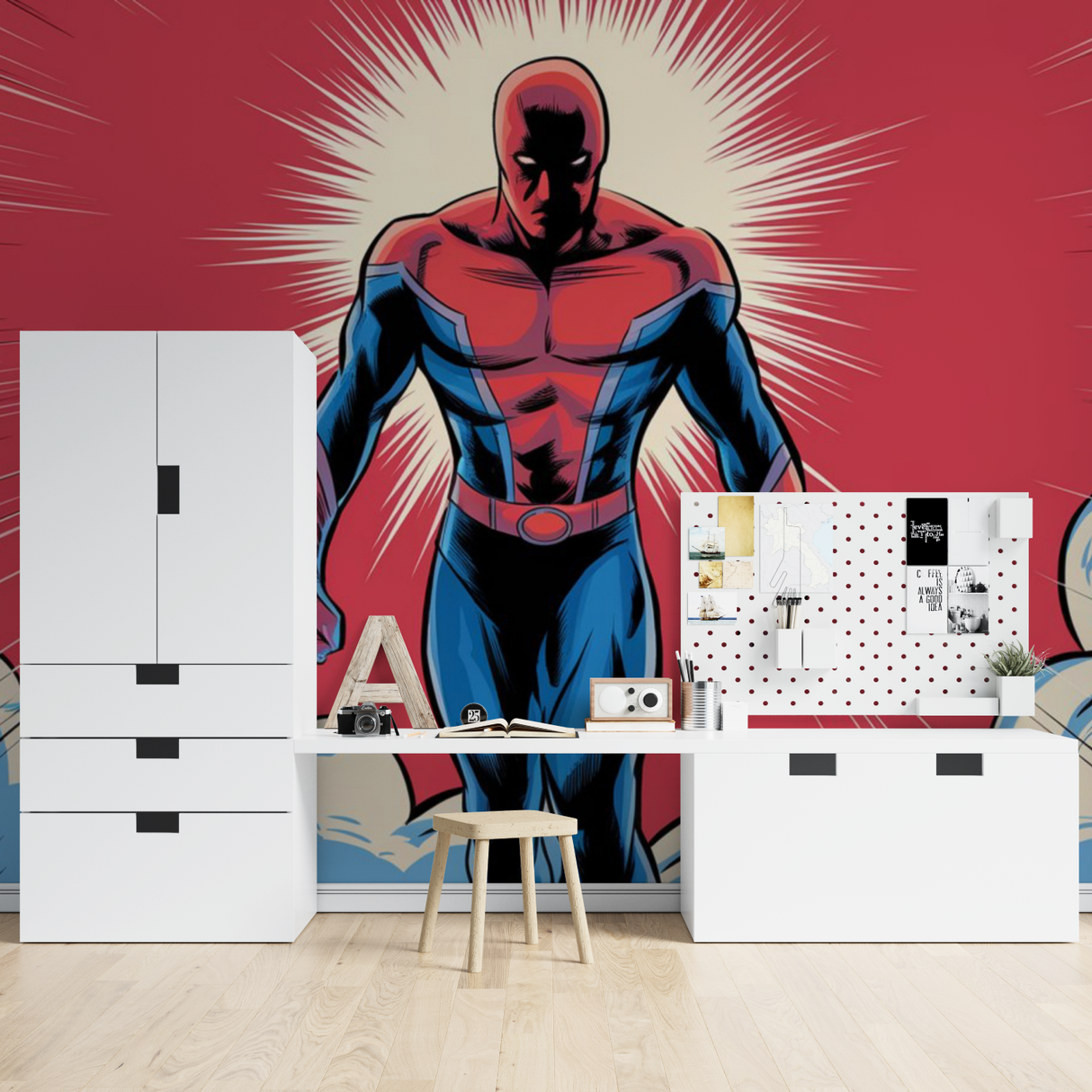 Superhero Mural Wallpaper | Comic Book Art Style in Red and Blue