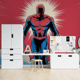 Superhero Mural Wallpaper | Comic Book Art Style in Red and Blue