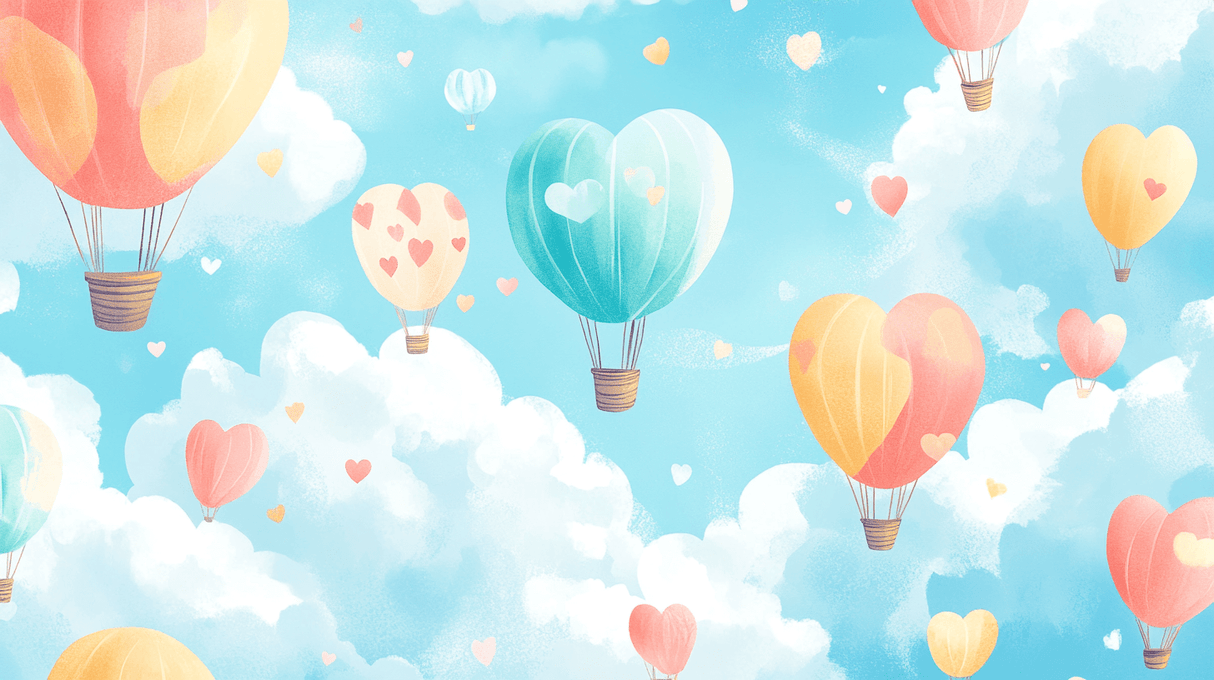 Hot Air Balloon Mural Wallpaper | Dreamy Hearts and Sky Design