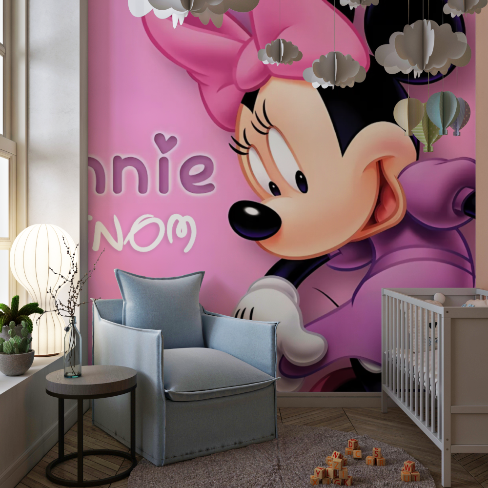Kids Mural Wallpaper | Minnie Mouse Pink Design
