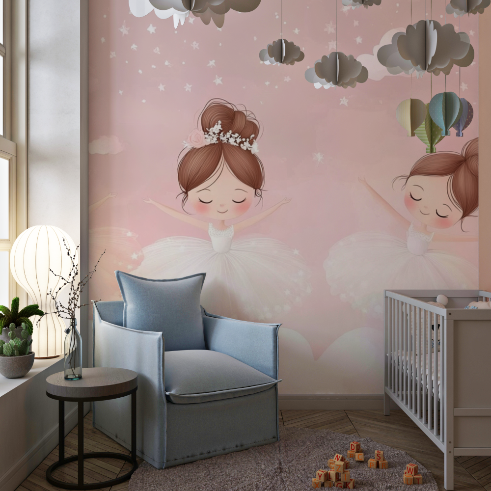 Ballet Mural Wallpaper | Dancing Girls in Pink and White