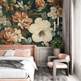 Floral Mural Wallpaper | Vintage Terracotta and Cream Blooms