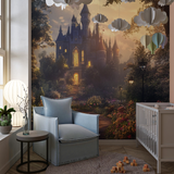 Castle Mural Wallpaper | Enchanted Garden Path at Sunset