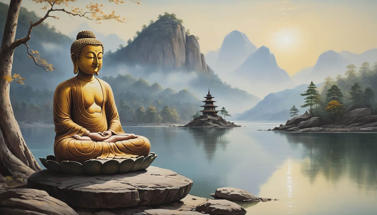 Japanese Mural Wallpaper | Zen Buddha with Mountain Lake