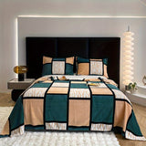 Geometric Flannel Blanket  Teal Beige Checkered Pattern - Product detail 8