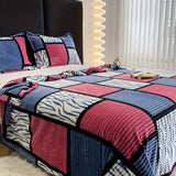 Geometric Flannel Blanket  Teal Beige Checkered Pattern - Product detail 5