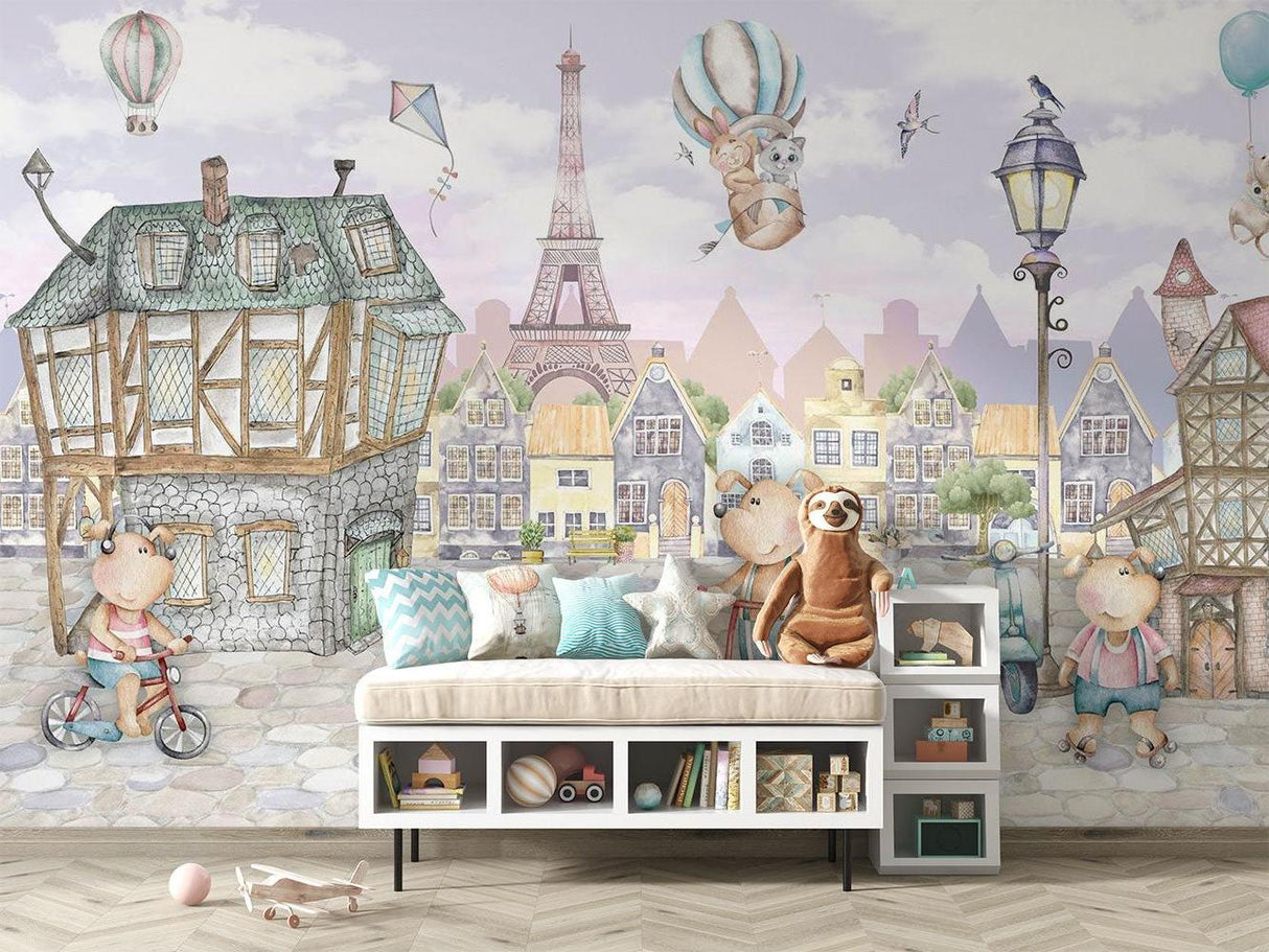 Paris Kinder Tapete | Verspielte Teddybären Abenteuer