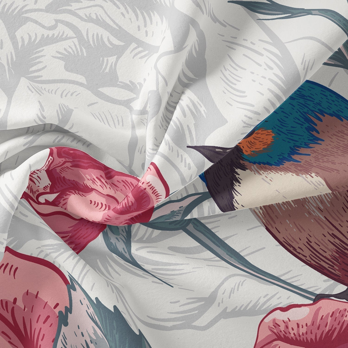 Botanical Duvet Cover Set  Pink Rose Pattern With Grey Leaves - Product example