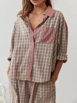 Cotton Blend Pajama Set  Striped Pattern With Plaid Accents - Product detail 4